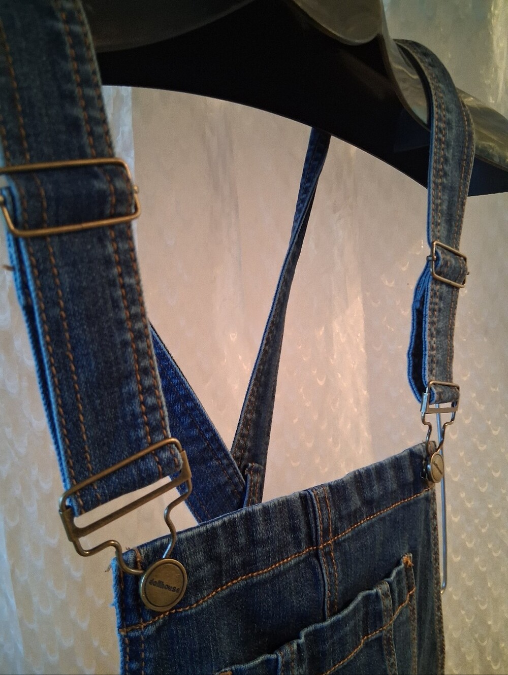 Dollhouse Women's Dark Blue Denim Short Overalls Sz 3 Preowned - Picture 5 of 9